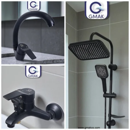 3 Piece Bathroom Display Model PR - Basin Mixer + Shower + Ruler 2×1 - Dark Black